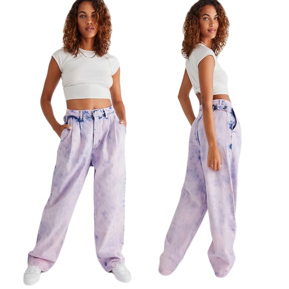 Free people THE OPEN PRODUCT Tie Dye relaxed slouchy fit denim pants size 1=26 - Picture 1 of 12